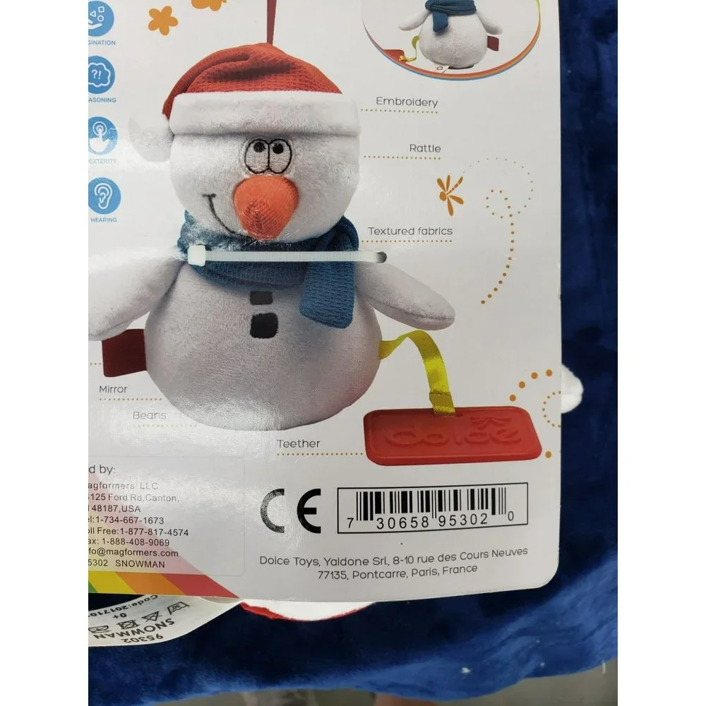 Dolce‎ Snowman Plush White Baby Teething Toy Plush